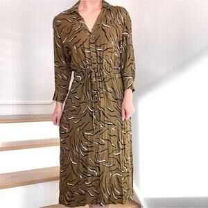 Anthropologie Corey Lynn Calter Olive Zebra Shirt Dress MIDI Office Small B20